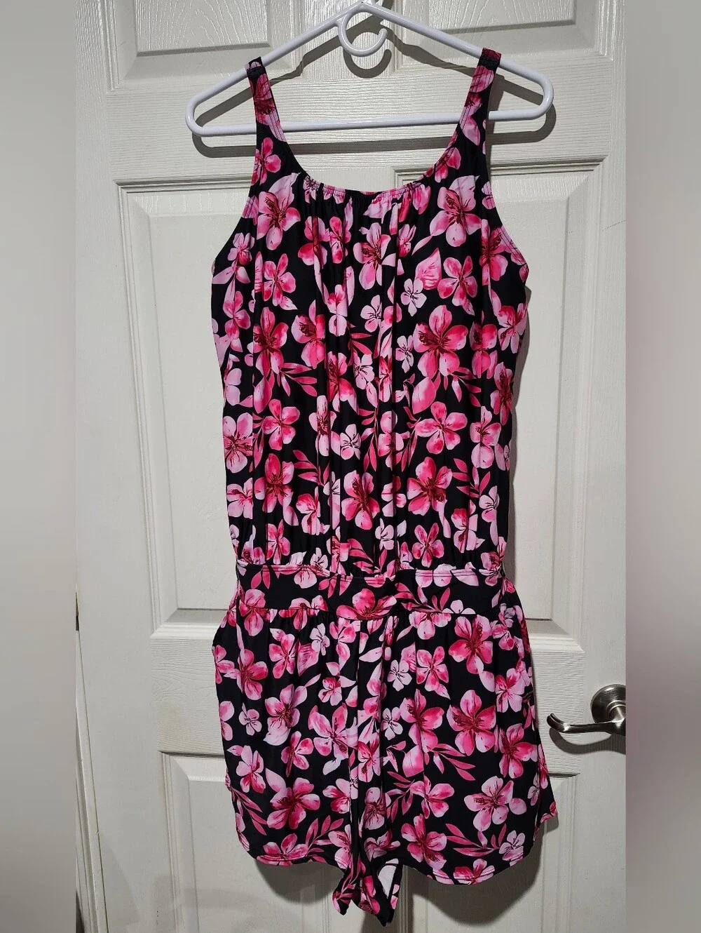 BloomChic Pink & Black Floral One Piece Suimsuit Romper Size 14/16 1X